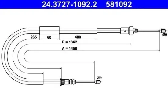 Seilzug, Feststellbremse hinten links ATE 24.3727-1092.2 Bild Seilzug, Feststellbremse hinten links ATE 24.3727-1092.2