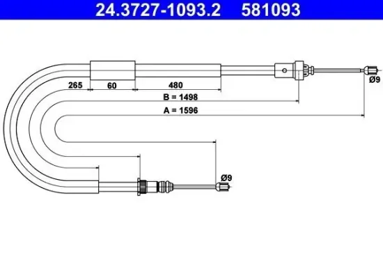 Seilzug, Feststellbremse hinten rechts ATE 24.3727-1093.2 Bild Seilzug, Feststellbremse hinten rechts ATE 24.3727-1093.2