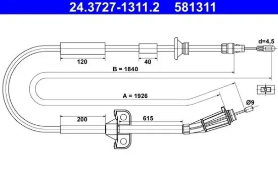 Seilzug, Feststellbremse hinten ATE 24.3727-1311.2 Bild Seilzug, Feststellbremse hinten ATE 24.3727-1311.2