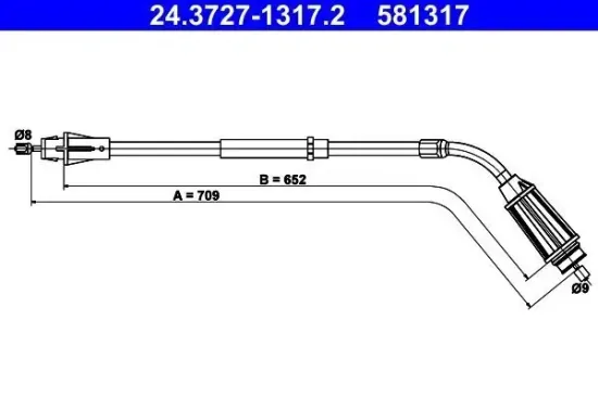 Seilzug, Feststellbremse hinten rechts ATE 24.3727-1317.2 Bild Seilzug, Feststellbremse hinten rechts ATE 24.3727-1317.2