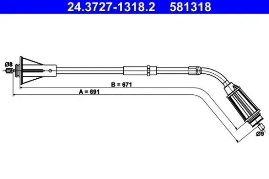 Seilzug, Feststellbremse hinten rechts ATE 24.3727-1318.2 Bild Seilzug, Feststellbremse hinten rechts ATE 24.3727-1318.2