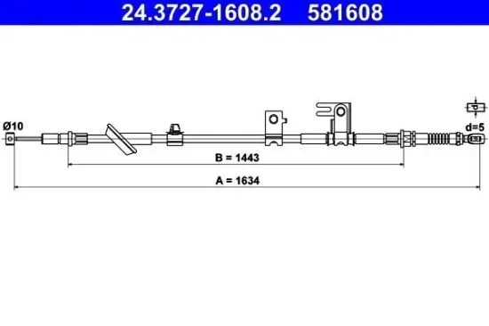 Seilzug, Feststellbremse hinten links ATE 24.3727-1608.2 Bild Seilzug, Feststellbremse hinten links ATE 24.3727-1608.2