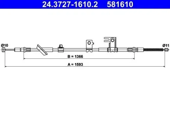 Seilzug, Feststellbremse hinten links ATE 24.3727-1610.2 Bild Seilzug, Feststellbremse hinten links ATE 24.3727-1610.2