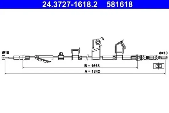 Seilzug, Feststellbremse hinten links ATE 24.3727-1618.2 Bild Seilzug, Feststellbremse hinten links ATE 24.3727-1618.2