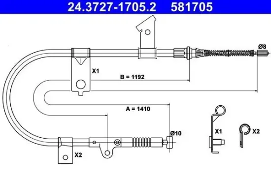 Seilzug, Feststellbremse hinten links ATE 24.3727-1705.2 Bild Seilzug, Feststellbremse hinten links ATE 24.3727-1705.2