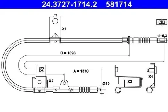Seilzug, Feststellbremse hinten rechts ATE 24.3727-1714.2 Bild Seilzug, Feststellbremse hinten rechts ATE 24.3727-1714.2