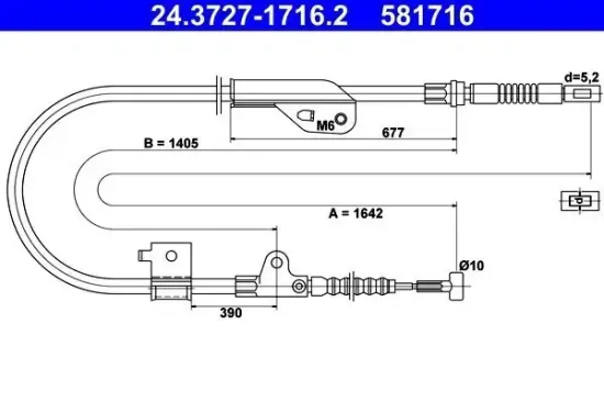 Seilzug, Feststellbremse hinten links ATE 24.3727-1716.2 Bild Seilzug, Feststellbremse hinten links ATE 24.3727-1716.2