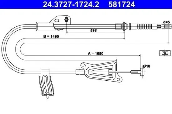 Seilzug, Feststellbremse hinten links ATE 24.3727-1724.2 Bild Seilzug, Feststellbremse hinten links ATE 24.3727-1724.2