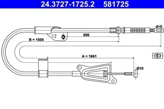 Seilzug, Feststellbremse hinten rechts ATE 24.3727-1725.2 Bild Seilzug, Feststellbremse hinten rechts ATE 24.3727-1725.2