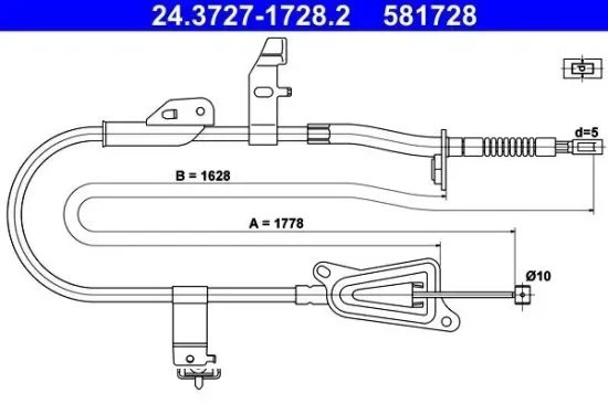 Seilzug, Feststellbremse hinten rechts ATE 24.3727-1728.2 Bild Seilzug, Feststellbremse hinten rechts ATE 24.3727-1728.2