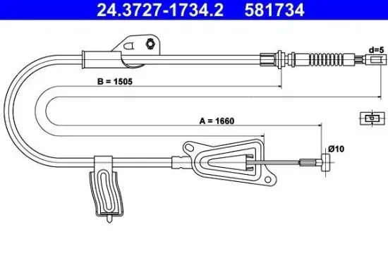 Seilzug, Feststellbremse hinten links ATE 24.3727-1734.2 Bild Seilzug, Feststellbremse hinten links ATE 24.3727-1734.2