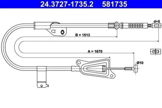 Seilzug, Feststellbremse hinten rechts ATE 24.3727-1735.2 Bild Seilzug, Feststellbremse hinten rechts ATE 24.3727-1735.2