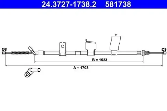 Seilzug, Feststellbremse hinten links ATE 24.3727-1738.2 Bild Seilzug, Feststellbremse hinten links ATE 24.3727-1738.2