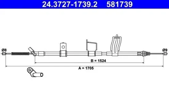 Seilzug, Feststellbremse hinten rechts ATE 24.3727-1739.2 Bild Seilzug, Feststellbremse hinten rechts ATE 24.3727-1739.2