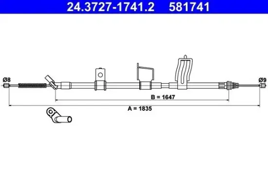 Seilzug, Feststellbremse hinten rechts ATE 24.3727-1741.2 Bild Seilzug, Feststellbremse hinten rechts ATE 24.3727-1741.2