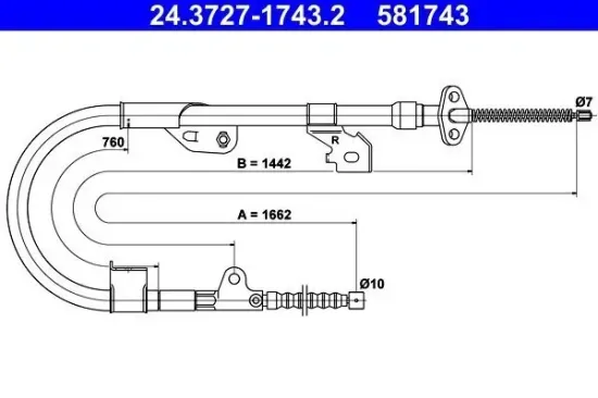 Seilzug, Feststellbremse hinten rechts ATE 24.3727-1743.2 Bild Seilzug, Feststellbremse hinten rechts ATE 24.3727-1743.2