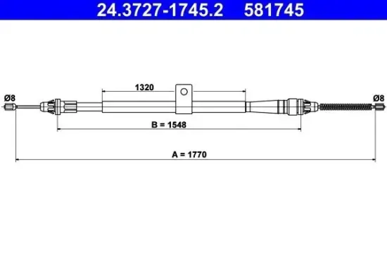 Seilzug, Feststellbremse hinten rechts ATE 24.3727-1745.2 Bild Seilzug, Feststellbremse hinten rechts ATE 24.3727-1745.2