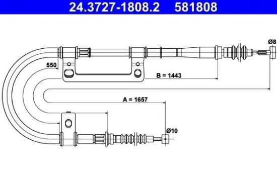Seilzug, Feststellbremse hinten rechts ATE 24.3727-1808.2 Bild Seilzug, Feststellbremse hinten rechts ATE 24.3727-1808.2