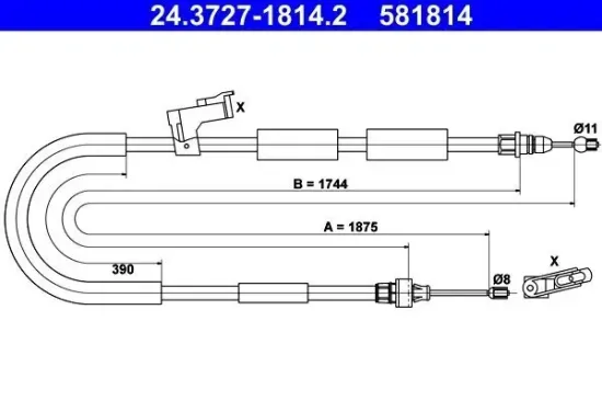 Seilzug, Feststellbremse hinten rechts ATE 24.3727-1814.2 Bild Seilzug, Feststellbremse hinten rechts ATE 24.3727-1814.2