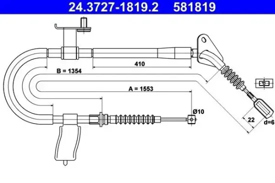 Seilzug, Feststellbremse hinten links ATE 24.3727-1819.2 Bild Seilzug, Feststellbremse hinten links ATE 24.3727-1819.2