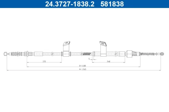 Seilzug, Feststellbremse hinten links ATE 24.3727-1838.2 Bild Seilzug, Feststellbremse hinten links ATE 24.3727-1838.2