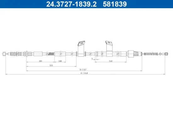 Seilzug, Feststellbremse hinten rechts ATE 24.3727-1839.2 Bild Seilzug, Feststellbremse hinten rechts ATE 24.3727-1839.2