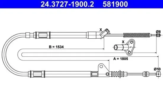 Seilzug, Feststellbremse hinten links ATE 24.3727-1900.2 Bild Seilzug, Feststellbremse hinten links ATE 24.3727-1900.2