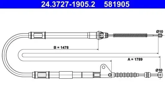 Seilzug, Feststellbremse hinten rechts ATE 24.3727-1905.2 Bild Seilzug, Feststellbremse hinten rechts ATE 24.3727-1905.2
