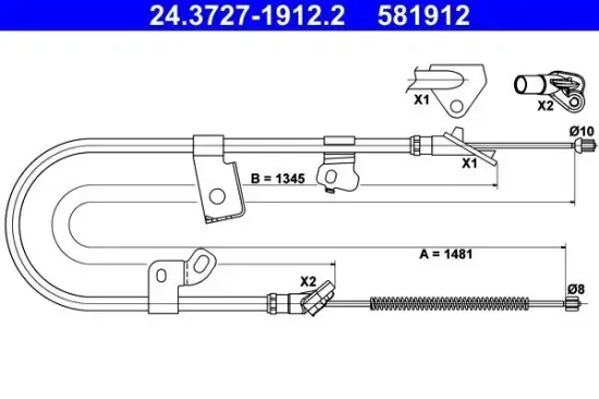 Seilzug, Feststellbremse hinten rechts ATE 24.3727-1912.2 Bild Seilzug, Feststellbremse hinten rechts ATE 24.3727-1912.2