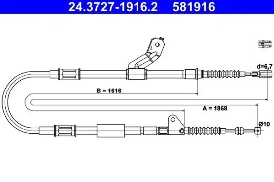 Seilzug, Feststellbremse hinten links ATE 24.3727-1916.2 Bild Seilzug, Feststellbremse hinten links ATE 24.3727-1916.2