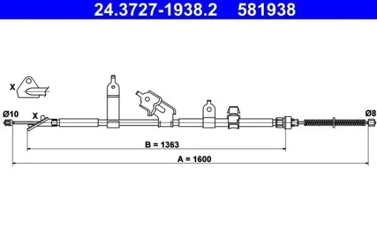 Seilzug, Feststellbremse hinten rechts ATE 24.3727-1938.2 Bild Seilzug, Feststellbremse hinten rechts ATE 24.3727-1938.2