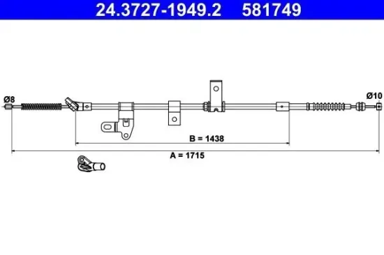 Seilzug, Feststellbremse hinten rechts ATE 24.3727-1949.2 Bild Seilzug, Feststellbremse hinten rechts ATE 24.3727-1949.2