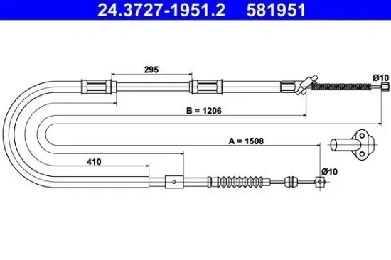 Seilzug, Feststellbremse hinten rechts ATE 24.3727-1951.2 Bild Seilzug, Feststellbremse hinten rechts ATE 24.3727-1951.2