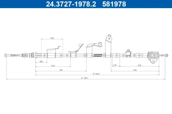 Seilzug, Feststellbremse hinten links ATE 24.3727-1978.2 Bild Seilzug, Feststellbremse hinten links ATE 24.3727-1978.2