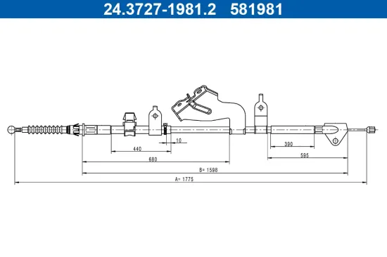 Seilzug, Feststellbremse hinten rechts ATE 24.3727-1981.2 Bild Seilzug, Feststellbremse hinten rechts ATE 24.3727-1981.2
