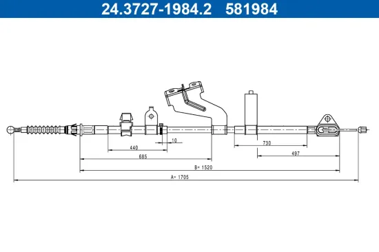 Seilzug, Feststellbremse hinten links ATE 24.3727-1984.2 Bild Seilzug, Feststellbremse hinten links ATE 24.3727-1984.2