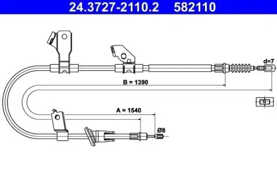 Seilzug, Feststellbremse hinten links ATE 24.3727-2110.2 Bild Seilzug, Feststellbremse hinten links ATE 24.3727-2110.2