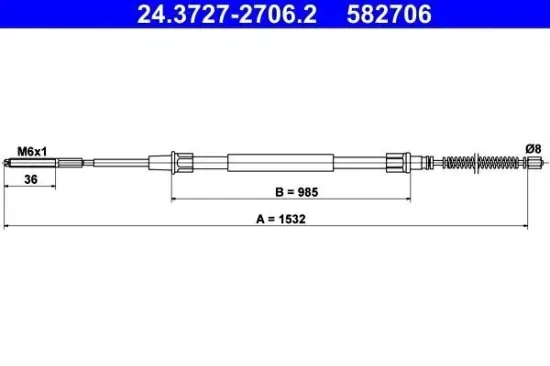 Seilzug, Feststellbremse hinten hinten ATE 24.3727-2706.2 Bild Seilzug, Feststellbremse hinten hinten ATE 24.3727-2706.2