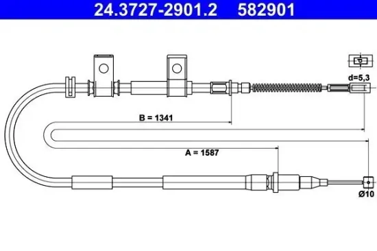 Seilzug, Feststellbremse hinten rechts ATE 24.3727-2901.2 Bild Seilzug, Feststellbremse hinten rechts ATE 24.3727-2901.2