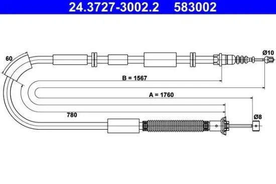 Seilzug, Feststellbremse hinten rechts ATE 24.3727-3002.2 Bild Seilzug, Feststellbremse hinten rechts ATE 24.3727-3002.2