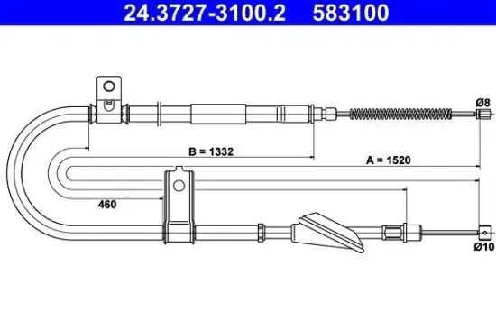 Seilzug, Feststellbremse hinten rechts ATE 24.3727-3100.2 Bild Seilzug, Feststellbremse hinten rechts ATE 24.3727-3100.2