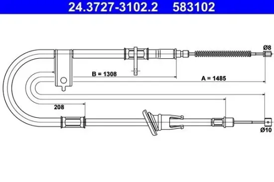 Seilzug, Feststellbremse hinten rechts ATE 24.3727-3102.2 Bild Seilzug, Feststellbremse hinten rechts ATE 24.3727-3102.2