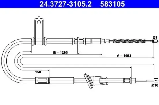 Seilzug, Feststellbremse hinten links ATE 24.3727-3105.2 Bild Seilzug, Feststellbremse hinten links ATE 24.3727-3105.2