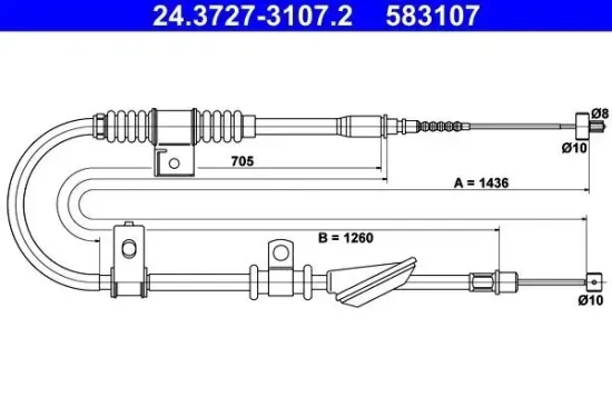 Seilzug, Feststellbremse hinten links ATE 24.3727-3107.2 Bild Seilzug, Feststellbremse hinten links ATE 24.3727-3107.2