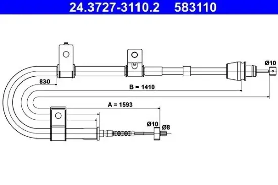 Seilzug, Feststellbremse hinten links ATE 24.3727-3110.2 Bild Seilzug, Feststellbremse hinten links ATE 24.3727-3110.2
