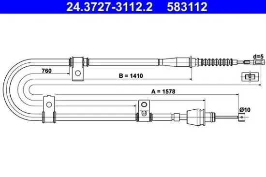 Seilzug, Feststellbremse hinten links ATE 24.3727-3112.2 Bild Seilzug, Feststellbremse hinten links ATE 24.3727-3112.2