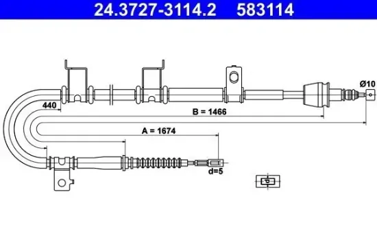 Seilzug, Feststellbremse hinten rechts ATE 24.3727-3114.2 Bild Seilzug, Feststellbremse hinten rechts ATE 24.3727-3114.2