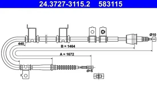 Seilzug, Feststellbremse hinten links ATE 24.3727-3115.2 Bild Seilzug, Feststellbremse hinten links ATE 24.3727-3115.2