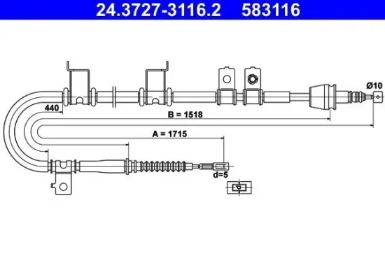 Seilzug, Feststellbremse hinten links ATE 24.3727-3116.2 Bild Seilzug, Feststellbremse hinten links ATE 24.3727-3116.2