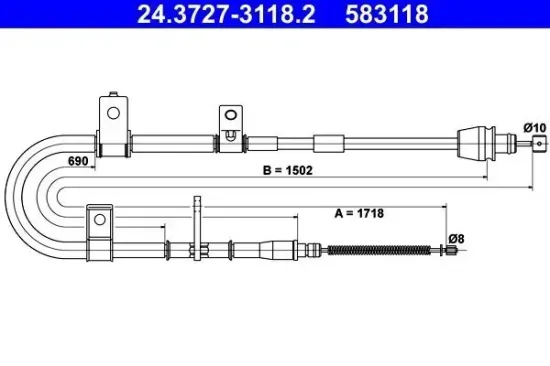 Seilzug, Feststellbremse hinten links ATE 24.3727-3118.2 Bild Seilzug, Feststellbremse hinten links ATE 24.3727-3118.2